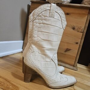 Stuart Weitzman white leather cowboy boots